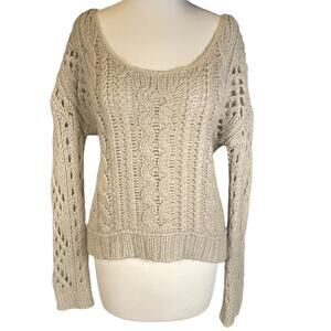 Free People Cable Knit Sweater Oatmeal Beige Open Knit Long Sleeve Size XS